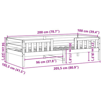 vidaXL Cadru pat fără saltea, maro ceruit, 100x200 cm, lemn masiv pin