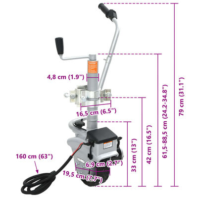 vidaXL Roată de manevră motorizată pentru remorcă, aluminiu 12 V 350 W