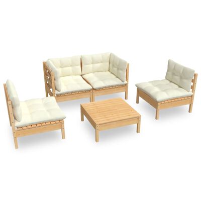 vidaXL Set mobilier grădină cu perne, 5 piese, crem, lemn de pin