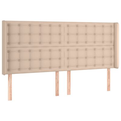 vidaXL Tăblie de pat cu LED, cappuccino, 203x16x118/128 cm, piele eco