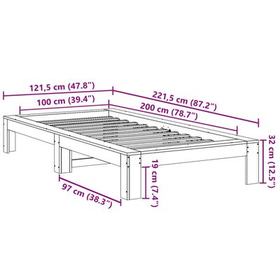 vidaXL Cadru pat fără saltea, maro ceruit, 100x200 cm, lemn masiv pin