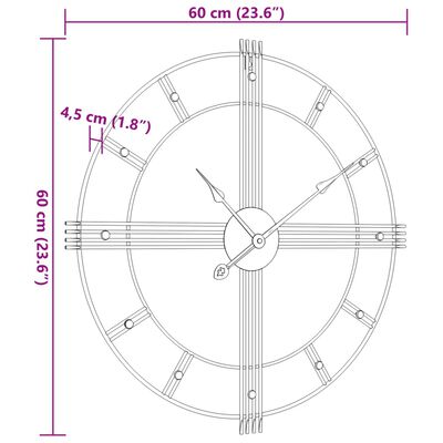 vidaXL Ceas de perete, negru, Ø60 cm, fier