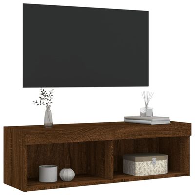 vidaXL Comodă TV cu lumini LED, stejar maro, 100x30x30 cm