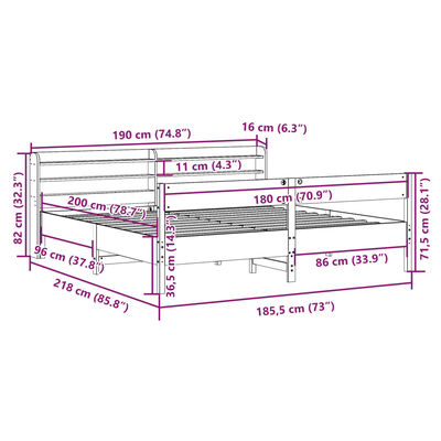 vidaXL Cadru de pat fără saltea, alb, 180x200 cm, lemn masiv pin