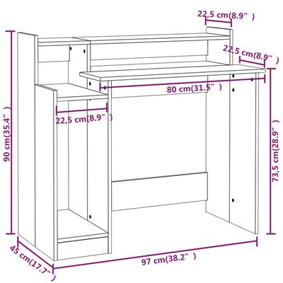 vidaXL Birou cu lumini LED, stejar sonoma, 97x90x45 cm, lemn compozit