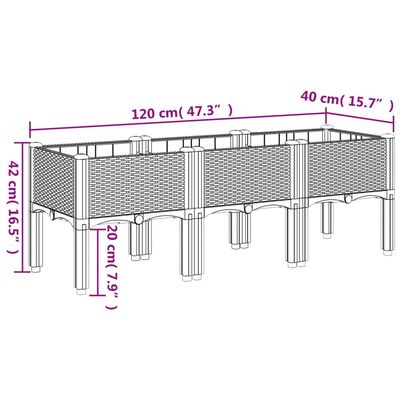 vidaXL Jardinieră de grădină cu picioare, maro, 120x40x42 cm, PP