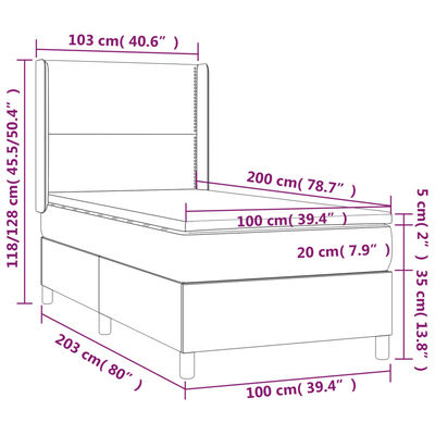 vidaXL Pat box spring cu saltea, crem, 100x200 cm, textil