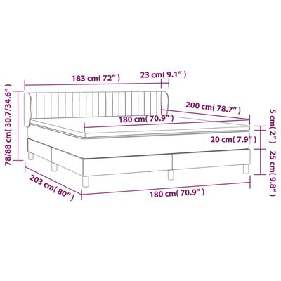 vidaXL Pat box spring cu saltea, gri deschis, 180x200 cm, catifea