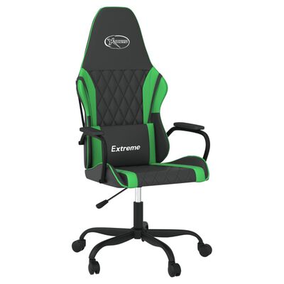 vidaXL Scaun de gaming de masaj, negru și verde, piele ecologică