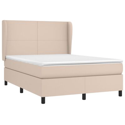 vidaXL Pat box spring cu saltea, cappuccino, 140x200cm piele ecologică