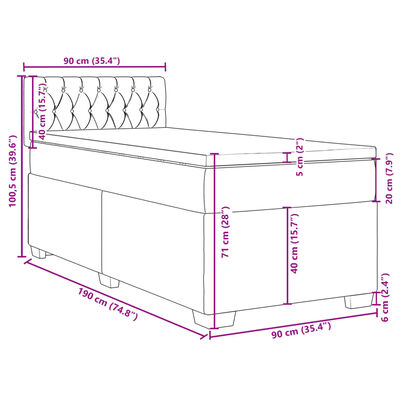 vidaXL Pat box spring cu saltea, albastru, 90x190 cm, catifea