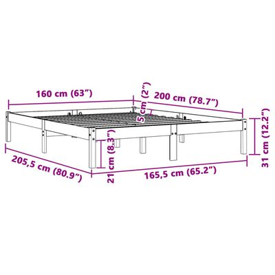 vidaXL Cadru pat fără saltea, maro ceruit, 160x200 cm, lemn masiv pin