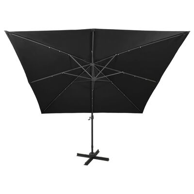 vidaXL Umbrelă în consolă cu stâlp și LED-uri, negru, 300 cm