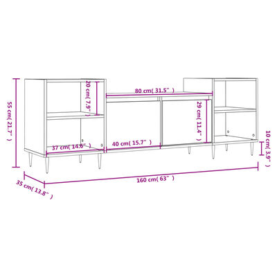 vidaXL Comodă TV, gri sonoma, 160x35x55 cm, lemn prelucrat