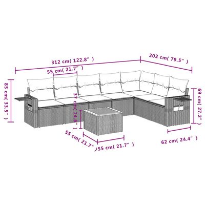 vidaXL Set mobilier de grădină cu perne, 8 piese, negru, poliratan