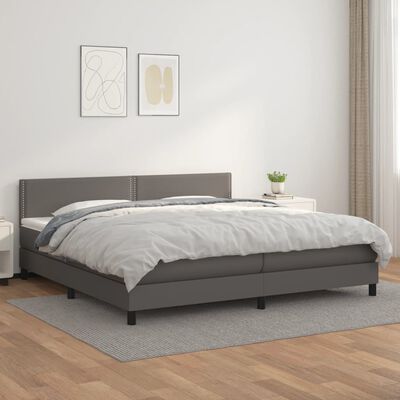 vidaXL Pat box spring cu saltea, gri, 200x200 cm, piele ecologică