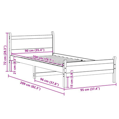 vidaXL Cadru de pat fără saltea, alb, 90x200 cm, lemn masiv pin