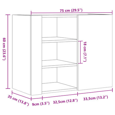 vidaXL Dulap de perete, stejar sonoma, 75x35x60 cm, lemn prelucrat