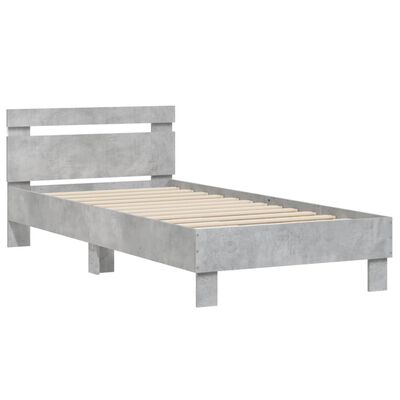 vidaXL Cadru de pat cu tăblie și lumini LED, gri beton, 90x190 cm