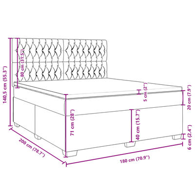 vidaXL Pat box spring cu saltea, gri deschis, 180x200 cm, catifea