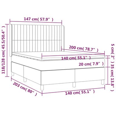 vidaXL Pat box spring cu saltea, gri deschis, 140x200 cm, catifea