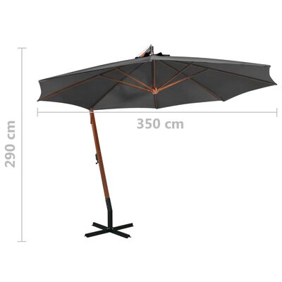 vidaXL Umbrelă în consolă cu stâlp, antracit, 3,5x2,9 m, lemn de brad