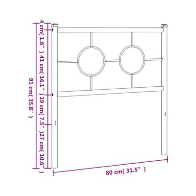 vidaXL Tăblie de pat metalică, alb, 75 cm