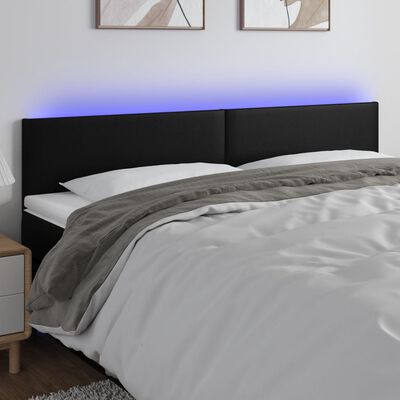 vidaXL Tăblie de pat cu LED, negru, 180x5x78/88 cm, piele ecologică