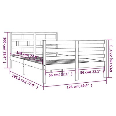 vidaXL Cadru de pat mic dublu, alb, 120x190 cm, lemn masiv