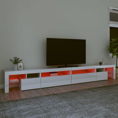 vidaXL Comodă TV cu lumini LED, alb extralucios, 290x36,5x40 cm