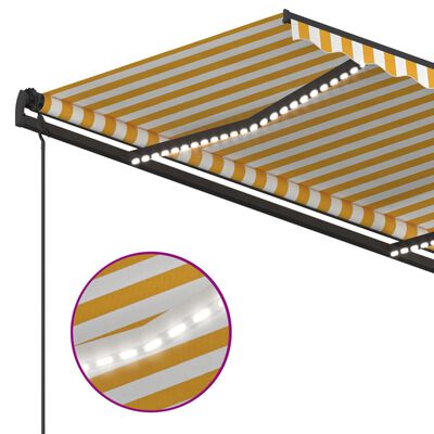 vidaXL Copertină retractabilă manual cu LED, galben și alb, 5x3,5 m