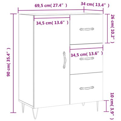 vidaXL Servantă, alb, 69,5x34x90 cm, lemn compozit