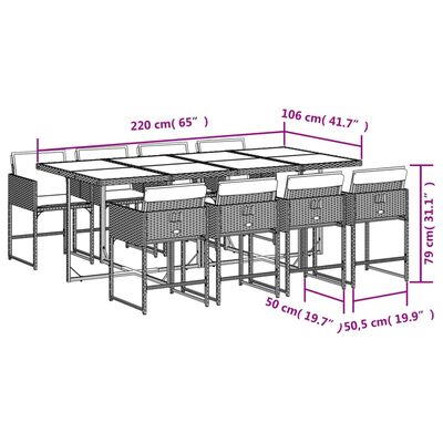 vidaXL Set mobilier de grădină cu perne, 9 piese, negru, poliratan