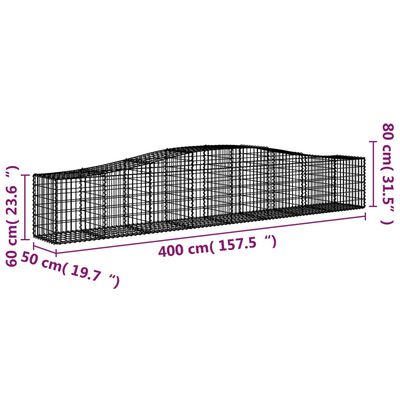 vidaXL Coșuri gabion arcuite 4 buc, 400x50x60/80 cm, fier galvanizat