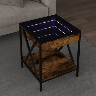 vidaXL Măsuță de cafea cu LED infinity, stejar fumuriu, 40x40x49 cm