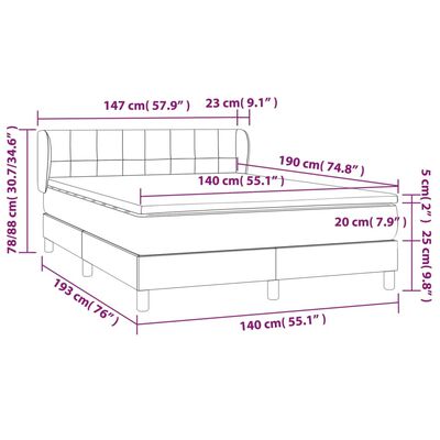 vidaXL Pat box spring cu saltea, albastru închis, 140x190 cm, catifea