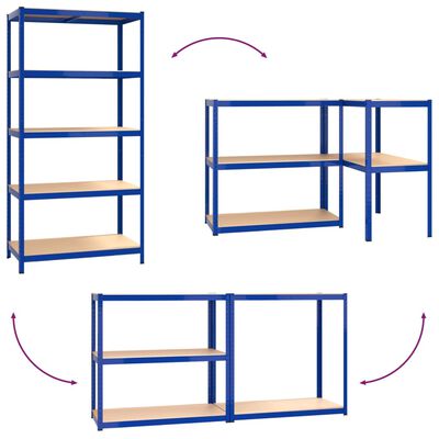 vidaXL Rafturi de depozitare cu 5 niveluri, 2 buc., albastru oțel/lemn