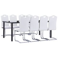 vidaXL Set mobilier de bucătărie, 9 piese, alb, piele ecologică