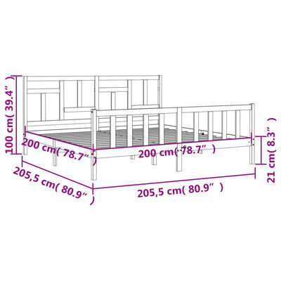 vidaXL Cadru pat cu tăblie 200x200 cm, alb, lemn masiv