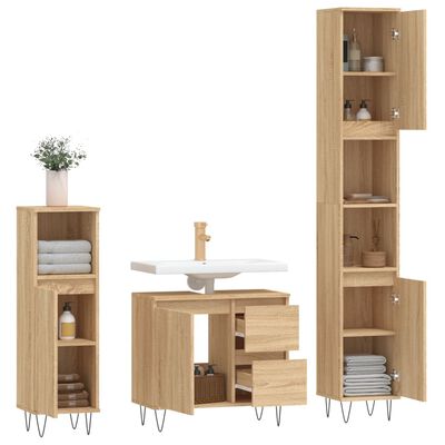 vidaXL Set mobilier de baie, 3 piese, stejar sonoma, lemn prelucrat