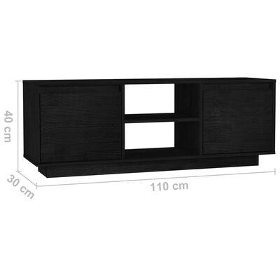 vidaXL Comodă TV, negru, 110x30x40 cm, lemn masiv de pin
