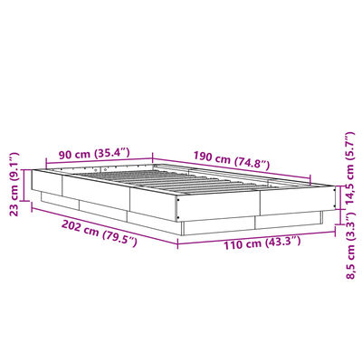 vidaXL Cadru de pat, negru, 90x190 cm, lemn prelucrat