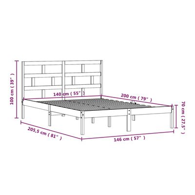 vidaXL Cadru pat, negru, 140x200 cm, lemn masiv de pin