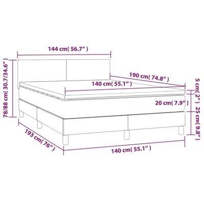 vidaXL Pat cu arcuri, saltea și LED, gri închis, 140x190 cm, catifea