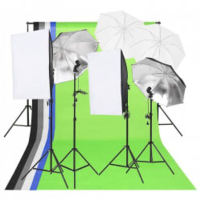 vidaXL Kit studio foto cu set de lumini, fundal și reflector