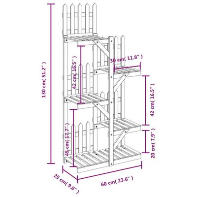 vidaXL Suport pentru flori, 60x25x130 cm, lemn masiv de brad