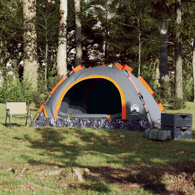 vidaXL Cort de camping, 3 persoane, gri/portocaliu, setare rapidă