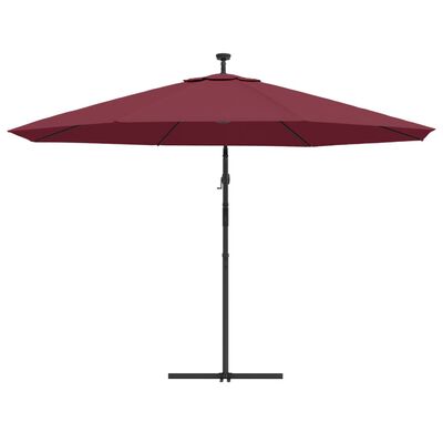 vidaXL Umbrelă în consolă cu lumini LED, roșu bordo, 350 cm