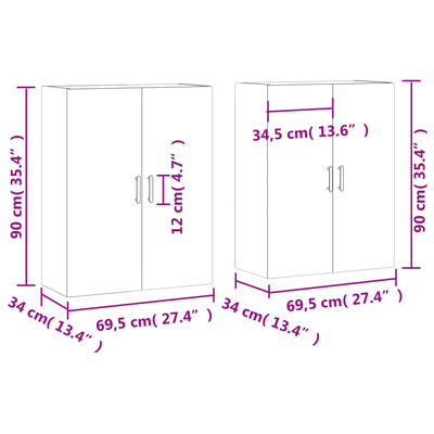 vidaXL Dulapuri montate pe perete, 2 buc, stejar sonoma, 69,5x34x90 cm