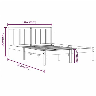 vidaXL Cadru de pat dublu, negru, 135x190 cm, lemn masiv de pin